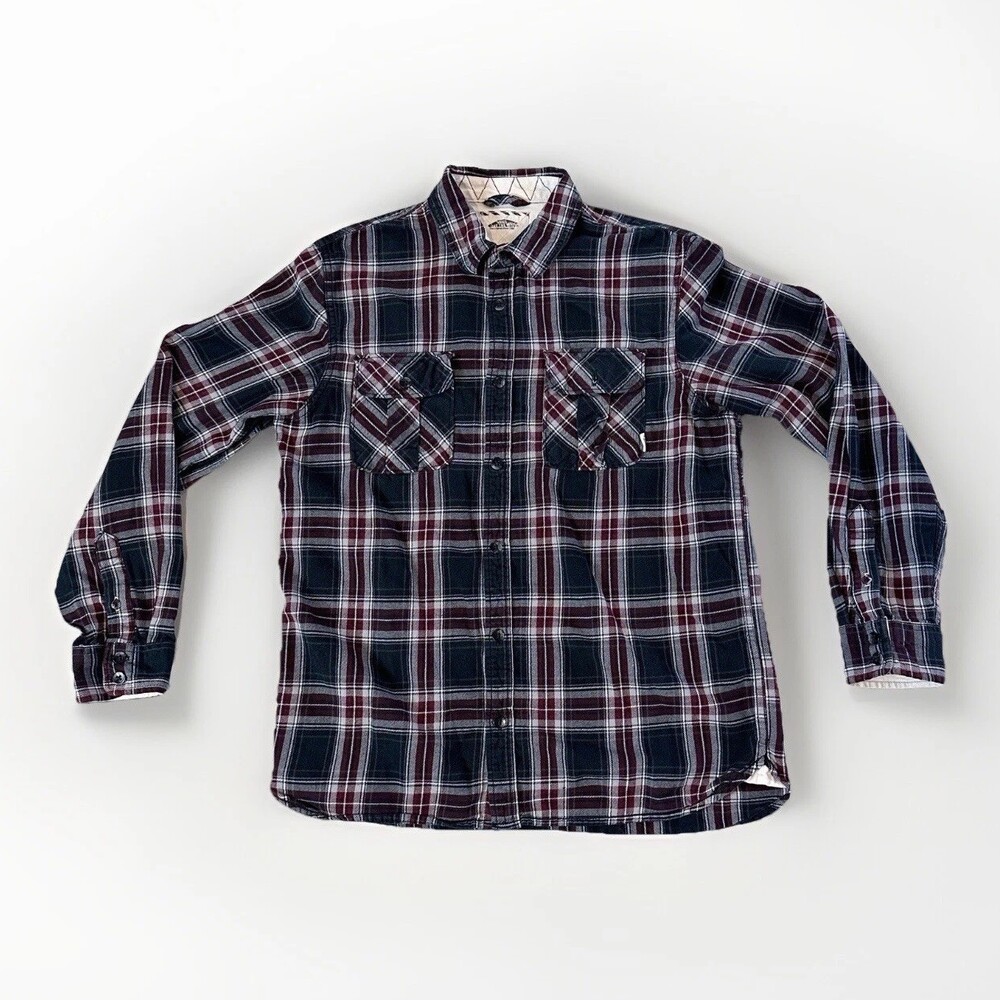 VANS Flannel Shirt Mens Button Up Long Sleeve Plaid Skater Red White Blue